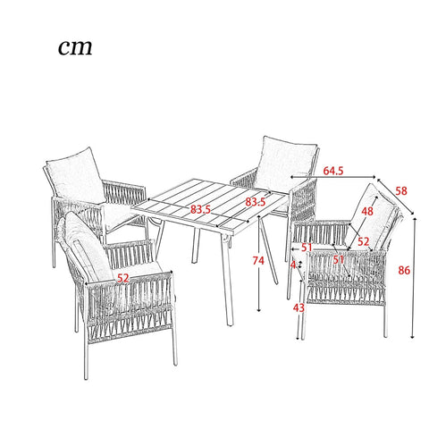 Rootz 5 Piece Garden Dining Set - Elegant Patio Furniture - Outdoor Dining Set - Ergonomic Design - 64.5x58x86 cm Chairs & 83.5x83.5x74 cm Table