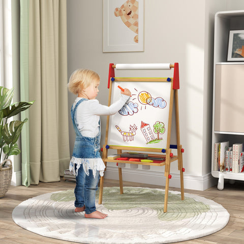 Rootz 3-in-1 Children's Easel - Chalkboard - Whiteboard - Creative Fun - 61L x 47W x 113H cm - Adjustable Height 95-110 cm - Includes Accessories