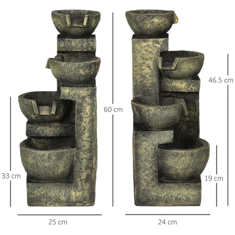 Rootz Fountain - 3 Settings - Weather Resistant - Garden Decoration - Gray - 25cm x 24cm x 60cm