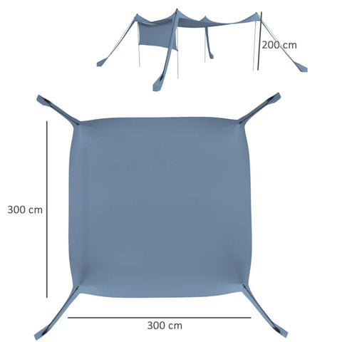 Rootz Zonnekap - Waterdicht - Verstelbaar Lichtgewicht - Opvouwbare luifel - Stalen steunen - Draagtas - Zijpaneel - Polyester - Blauw - 300L x 300W x 200H cm