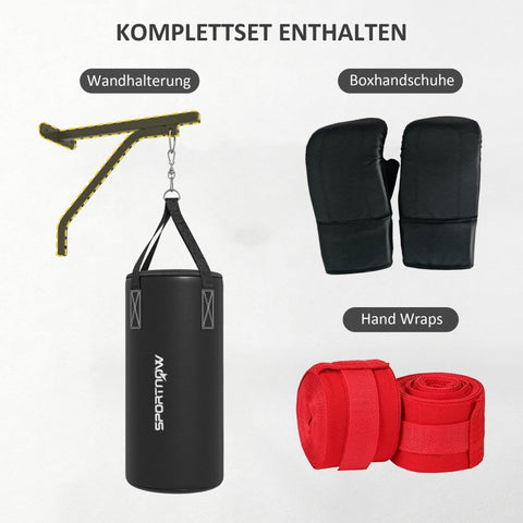 Rootz Punching Bag Set - Boxing Kit - Heavy Bag - Hanging Punching Bag - Sand/Fabric Fillable - 90cm x 30cm - Wall Mounted - Steel Frame