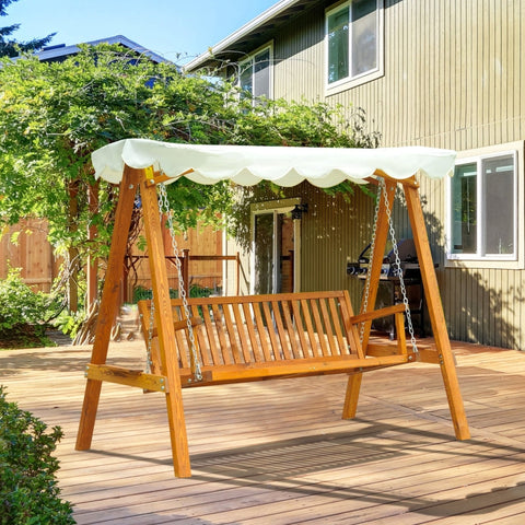 Rootz Hollywood Swing - Tuinschommel - Buitenschommel - Duurzaam Lariks &amp; Metaal - Comfortabele zitplaatsen - Weerbestendige luifel - 200 cm x 130 cm x 185 cm