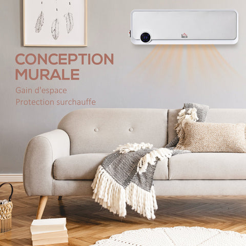 Rootz Wall Mounted Oscillating Fan Heater - Ceramic PTC Heater - Energy Efficient - Remote Control - 56cm x 18.5cm x 11.7cm