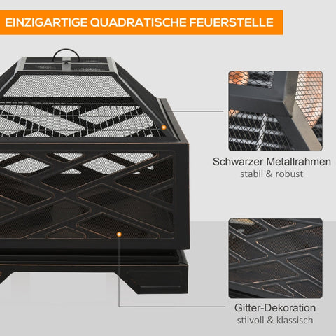 Rootz Vuurschaal met Spark Guard - Vuurplaats voor buiten - BBQ Grill - Duurzaam staal - 66cm x 66cm x 66cm