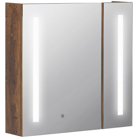 Rootz Wall Mounted Mirror Cabinet - LED Bathroom Storage - Illuminated Vanity - Adjustable Shelves - 70 x 15 x 65 cm Wood Look