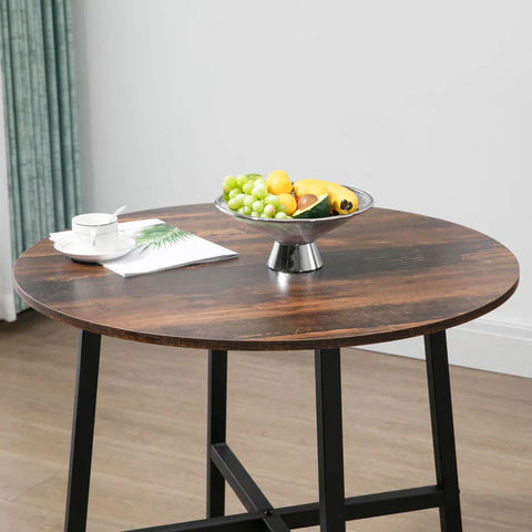 Rootz Dining Room Table - Industrial Style - Kitchen Table - Round with Steel Legs - Rustic Brown - Φ80 x 76H cm