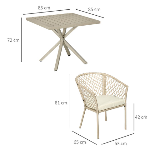 Rootz 5 Piece Garden Dining Set - Patio Dining Set - Wicker Look Outdoor Furniture - Comfort Cushions - 85cm x 85cm x 72cm Table, 63cm x 65cm x 81cm Chairs