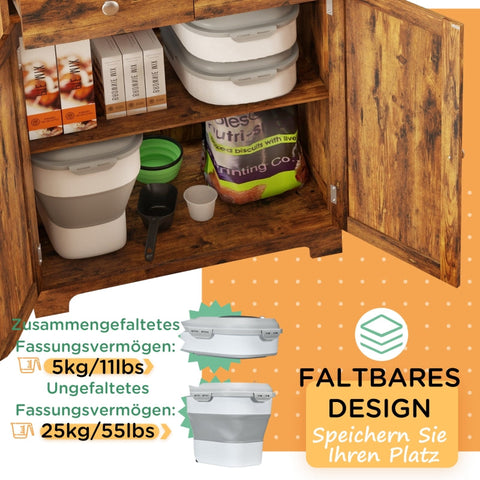 Rootz Dog Food Container - Pet Food Holder - Airtight Seal - 25L/5L - Foldable Design - Wheels - Desiccant - 44cm x 32cm x 37cm