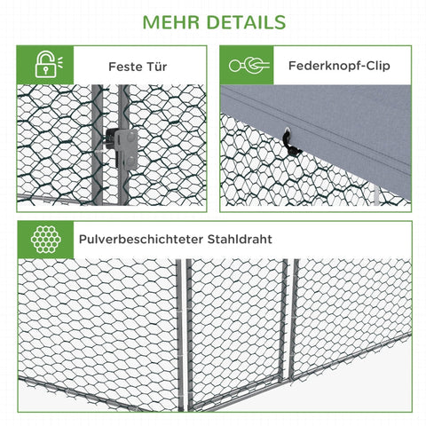 Rootz Chicken Coop Enclosure - Outdoor Poultry Run - Galvanized Steel - Protective Roof - Easy to Access - 400cm x 346cm x 263cm