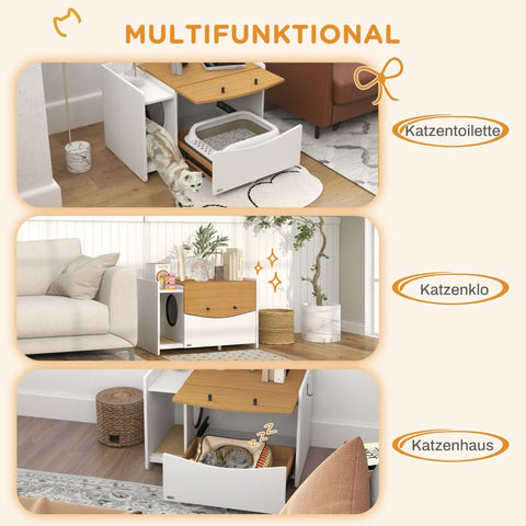 Rootz Cat Litter Box Cabinet - Stylish Cat House - Side Table - Extendable Cat Toilet - Sand Trap Mat - Chipboard - 78cm x 50cm x 51cm