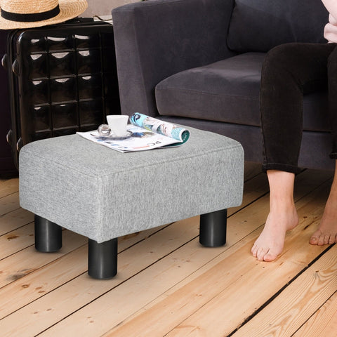 Rootz Stool with Fabric Cover - Footrest - Coffee Table - Supports Up to 100kg - Comfortable Seating - Protective Foot Pads - 40cm x 30cm x 24cm - Light Gray Linen Look