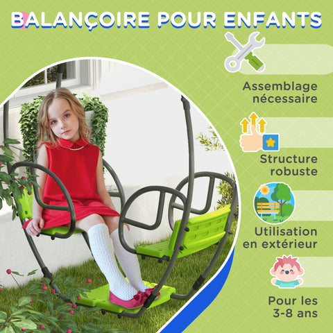Rootz Children's Swing - Kids Metal Swing - Double Swing Set - Supports Up to 70kg - 110.5 x 40.5 x 180 cm - Green