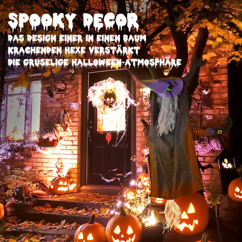 Rootz Flying Witch Halloween Decoration - Spooky Witch Prop - Hanging Witch Figure - Ideal for Haunted Houses - 90cm x 34cm x 170cm