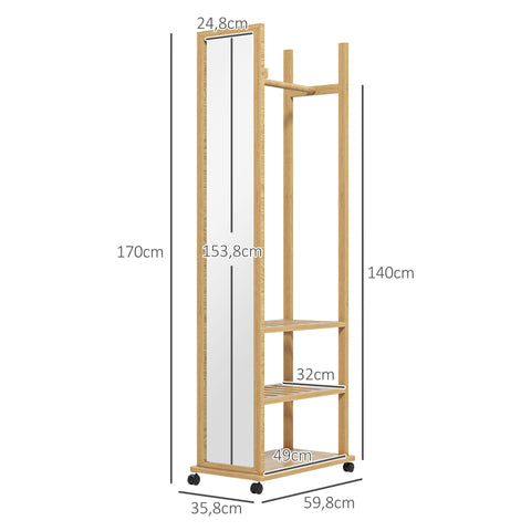Rootz Standing Mirror - Mobile Mirror - Full-Length Mirror - Storage Solution - 35.8cm x 59.8cm x 170cm