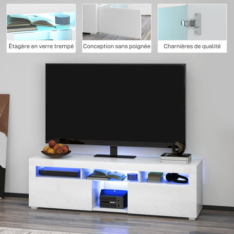 Rootz TV Cabinet - TV Stand - Up to 55 Inches - LED Lighting - Ample Storage - 150 x 38 x 45 cm - High Gloss White