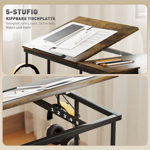 Rootz Height Adjustable Standing Desk - Tilting Table - Mobile Office Desk - Comfort & Storage - 92cm x 40cm x 67.5-104cm