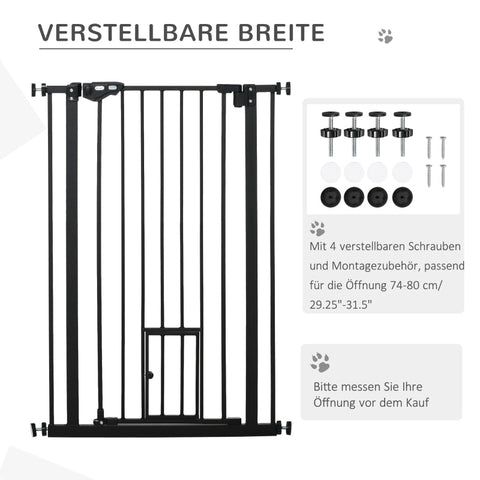 Rootz Pet Safety Gate - Dog Door Guard - Adjustable Width - Steel - Automatic Close - Double Lock System - 68cm x 104cm x 5cm