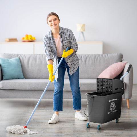 Rootz 20L Mop Bucket with Wringer - Cleaning Pail - Rolling Bucket - Effortless Mobility - 60cm x 27cm x 70.5cm