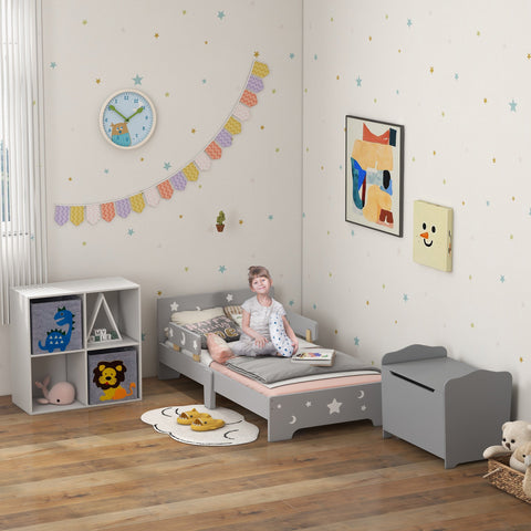 Rootz Children's Bed - Kids Cot - Toddler Bed - Safety Panels - 143cm x 76cm x 49cm - Gray - Star and Moon Design