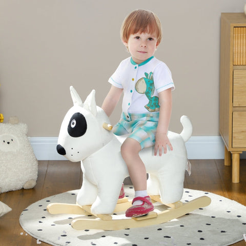 Rootz Rocking Horse - Dog Rocker - Plush Ride-On - Safe Wooden Base - 67cm x 32.5cm x 60cm