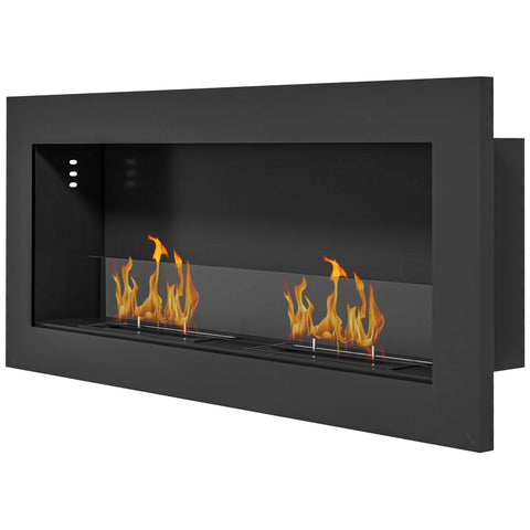 Rootz Wall-Mounted Bioethanol Fireplace - Ethanol Fire - Ventless Fireplace - 3-Hour Burn Time - 90 x 15 x 40 cm - Black