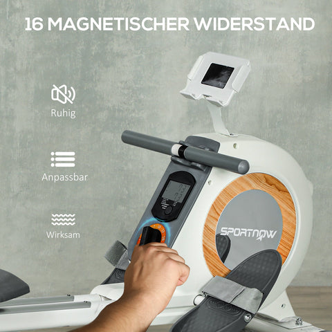 Rootz Rowing Machine - Home Trainer - Exercise Equipment - 16 Magnetic Levels - 150kg Capacity - 150cm x 45cm x 64cm