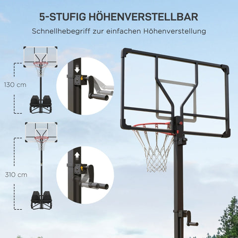Rootz Portable Basketball Hoop - Adjustable Height Hoop Set - Basketball Hoop Stand - Extra-Wide Base - Easy Transport - 300-366cm x 128cm x 66cm