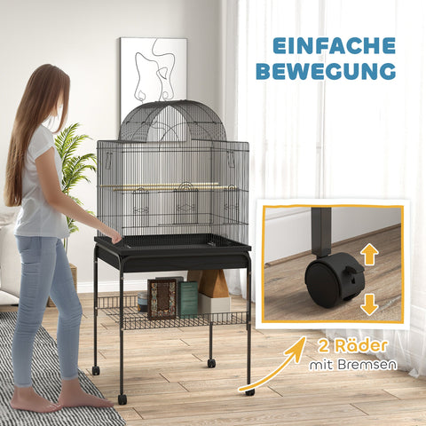 Rootz Mobile Bird Cage - Canary & Budgie Habitat - Durable Metal Mesh - Smooth Mobility - 63cm x 53cm x 144cm