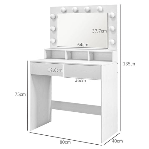 Rootz Dressing Table - Vanity Desk - Makeup Table - Ample Storage & Lighting - 80W x 40D x 135H cm