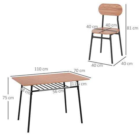 Rootz Dining Group Table Chairs - Dining Room Table - Kitchen Table - Industrial Design - MDF-Steel - Brown - 110 Cm X 70 Cm X 75 Cm