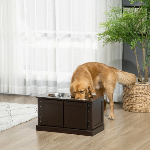 Rootz Elevated Dog Feeding Station - Raised Dog Bowls - Pet Feeding Stand - Reduces Strain on Joints - Easy to Clean - Ample Storage Space - 60L x 30W x 34H cm - Stainless Steel & MDF
