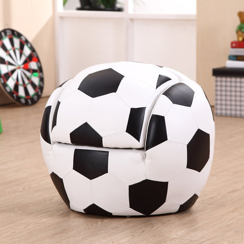 Rootz Children's Armchair with Stool - Kids Sofa - Football Chair - Fun Design - High-Quality Workmanship - Comfortable Padding - 51.5cm x 47.5cm x 43cm - Faux Leather