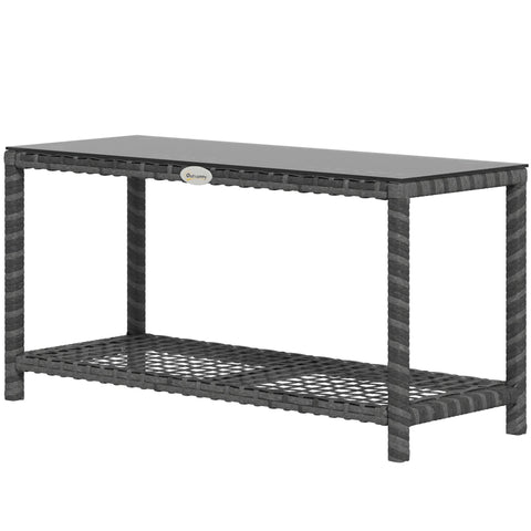 Rootz Garden Side Table - Rectangular Coffee Table - PE Rattan - Easy to Clean Tempered Glass - 80L x 30W x 40H cm - Grey