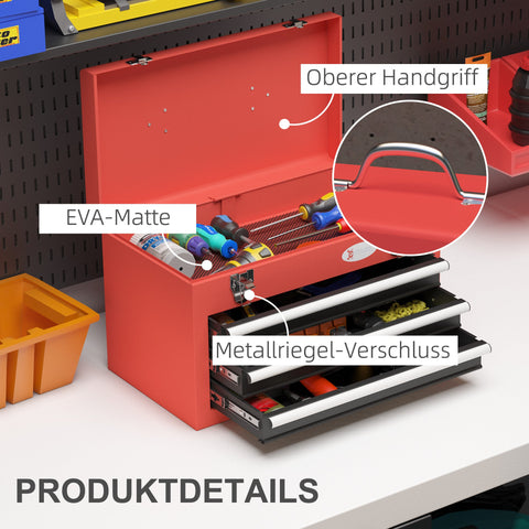 Rootz Tool Box with Drawers - Tool Case - Storage Organizer - Durable Steel - 45 x 24 x 27 cm - Maximum Stability