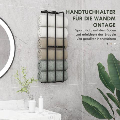 Rootz Wall Mounted Towel Rail - Towel Rack - Bath Towel Holder - Vertical Design - Space Saving - Durable Metal - Black Finish - 21cm x 12cm x 74cm