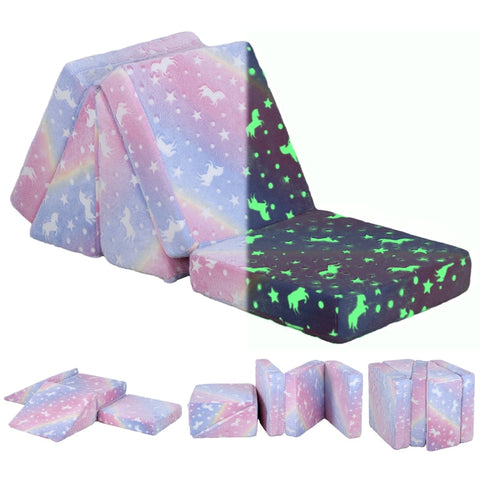 Rootz Kids Play Sofa - Children's Couch - Convertible Furniture - 5-Piece Set - Glowing Patterns - High-Density Foam - Pink - Velvet Material - 50cm x 48cm x 27.5cm