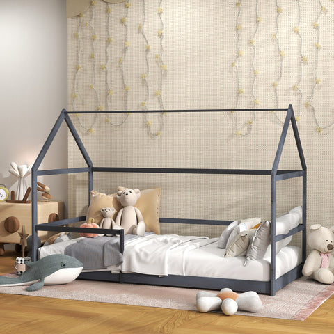 Rootz Children's Hut Bed - Kids Bed - Toddler Bed - Safety Railings - Pine Wood - 196L x 97.5W x 135H cm - Ideal for Ages 3-8