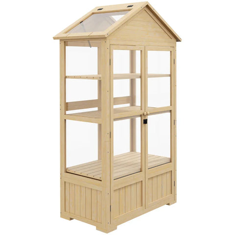 Rootz Houten Kas - Plank Transparante Behuizing - Dakraam Vergrendelingsdeur - Acryl Houten Frame - Naturel - 100x56.5x178cm