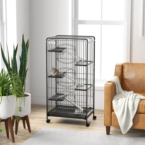 Rootz Small Animal Cage - Pet Enclosure - Hutch - With Wheels & Ramps - Easy Access - 64cm x 43.5cm x 131cm
