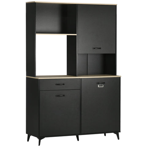 Rootz Industrial Design High Buffet - Tall Storage Cabinet - Black Oak Sideboard - Ample Storage - 119W x 41D x 180H cm