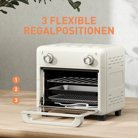 Rootz 10L Mini Convection Oven - Air Fryer - Touchscreen Cooker - Less Oil Cooking - 32 cm Weight x 27.2 cm Depth x 29.8 cm Height - White & Silver