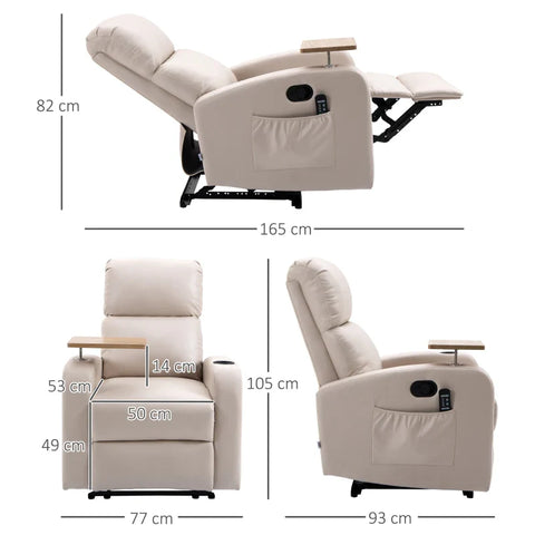 Rootz Massage Chair - Relaxation Chair - Reclining Chair - 1 Folding Table - Remote Control - 1 Footrest - 8 Different Massage Points -  Microfiber Fabric-steel - Beige - 77cm X 93cm X 105cm