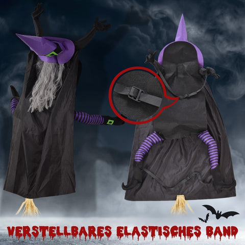 Rootz Flying Witch Halloween Decoration - Spooky Witch Prop - Hanging Witch Figure - Ideal for Haunted Houses - 90cm x 34cm x 170cm