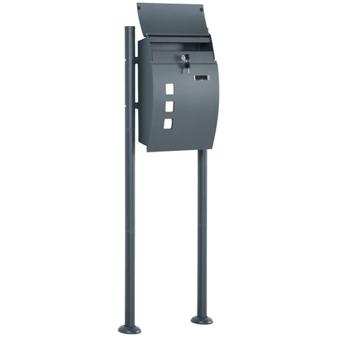 Rootz Letterbox - Post Box - Lock - Standing Letter Box - Mailboxes - 2 Keys - Steel - Gray - 44 cm x 15 cm x 114 cm