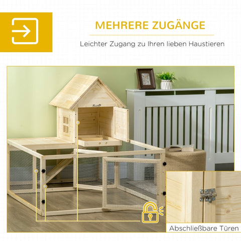 Rootz Large Rabbit Hutch - Dwarf Rabbit Enclosure - Guinea Pig Cage - Solid Fir Wood - Lockable Doors - 151.5cm x 106cm x 97cm