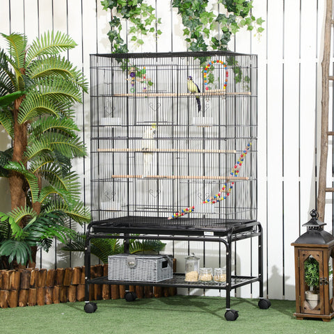 Rootz Bird Cage on Wheels - Aviary - Parrot Enclosure - Easy Cleaning - 79 x 49 x 133 cm - Black