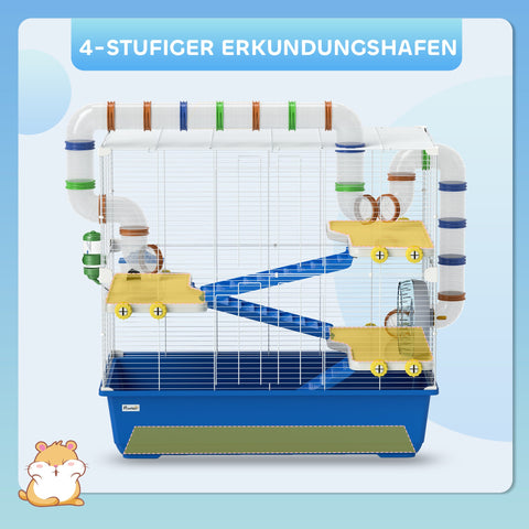 Rootz 4 Level Hamster Cage - Small Animal Habitat - Pet Enclosure - Entertaining Tube System - 78cm x 45cm x 73cm
