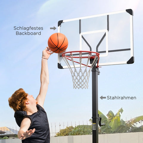Rootz Portable Basketball Hoop - Adjustable Height Hoop Set - Basketball Hoop Stand - Extra-Wide Base - Easy Transport - 300-366cm x 128cm x 66cm