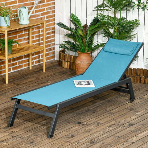 Rootz Aluminum Sun Lounger Sundeck - Patio Lounge Chair - Adjustable Chaise - Multi-Position Comfort - 55W x 195D x 30H cm - Blue