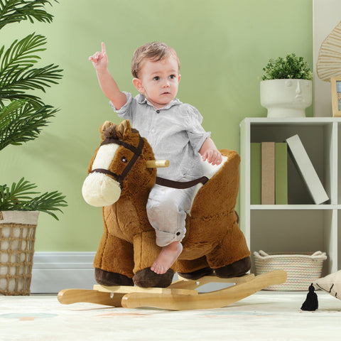 Rootz Rocking Horse with Sounds - Soft Toy Horse - Wooden Rocker - Promotes Motor Skills - 68x33x45cm